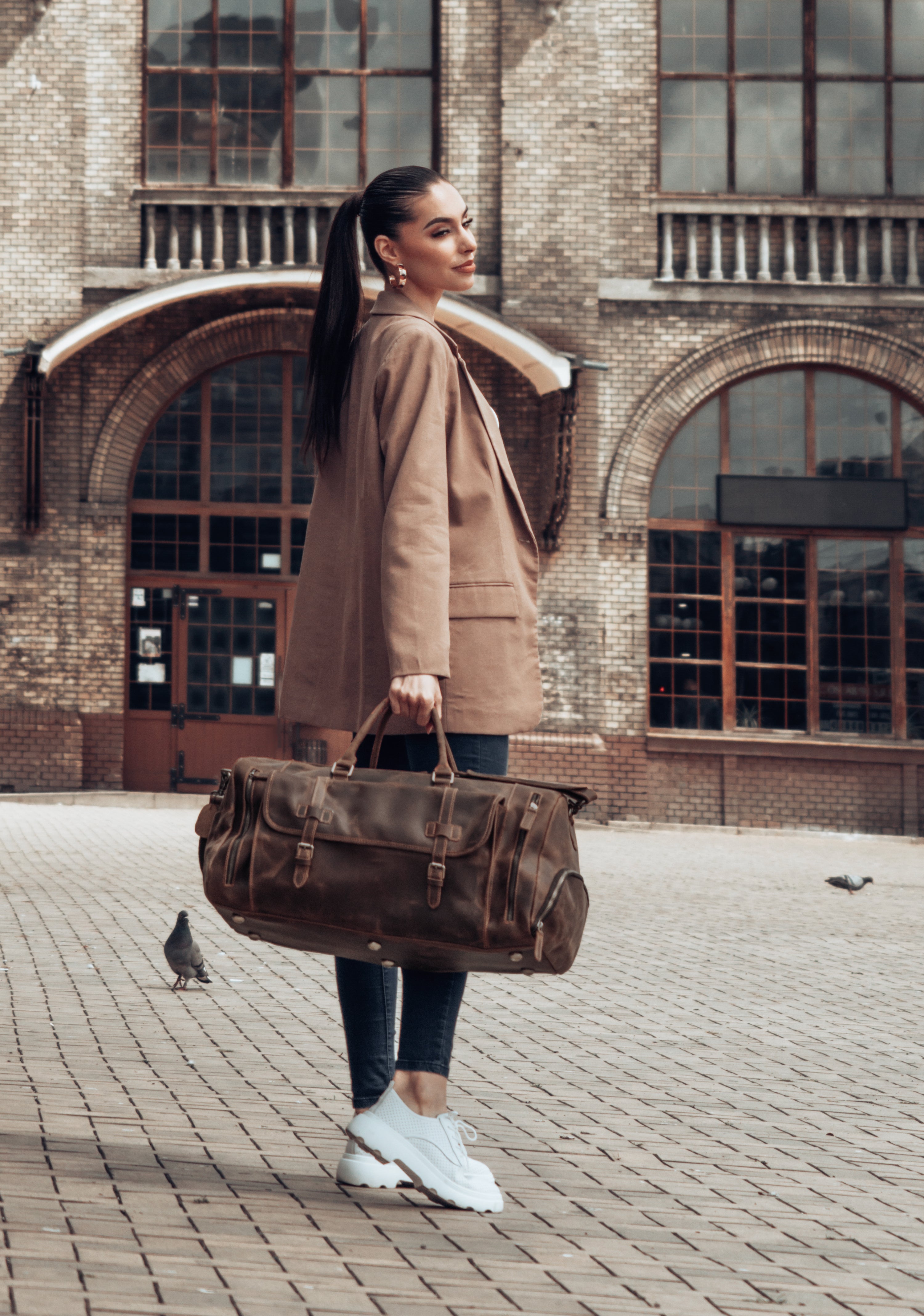Geanta voiaj unisex piele naturala maro inchis Anfield