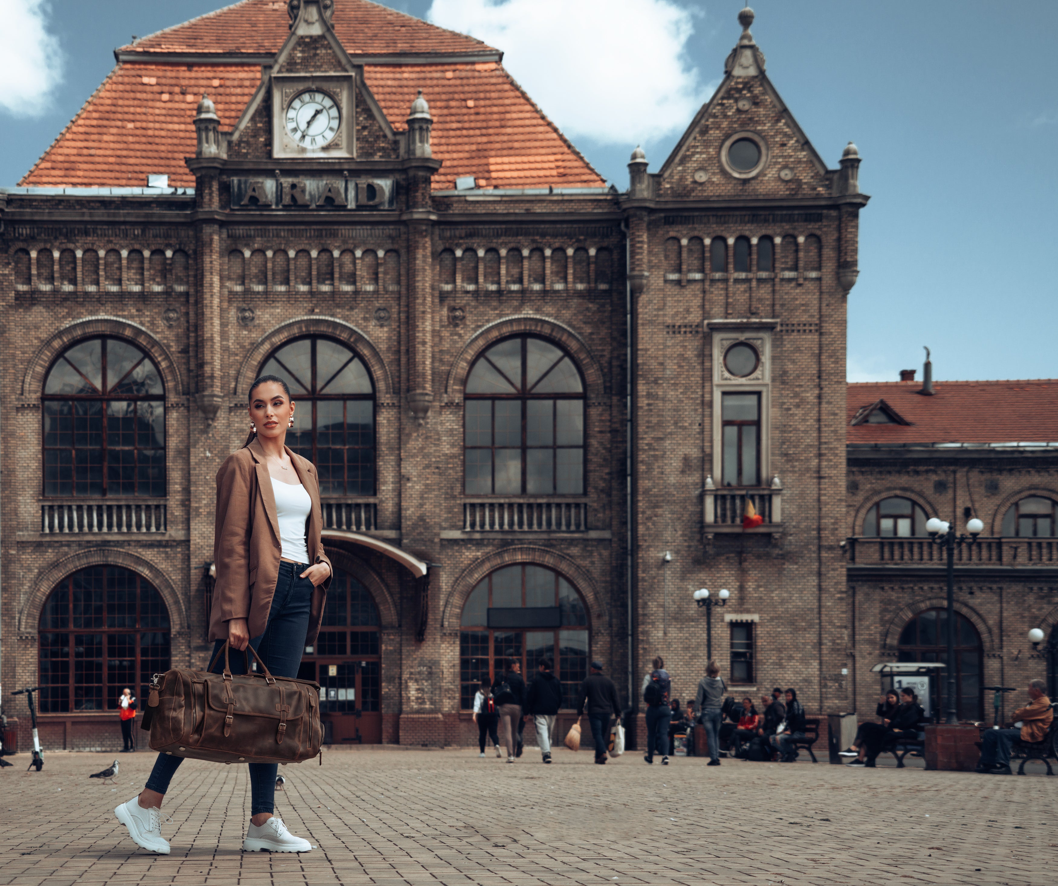 Geanta voiaj unisex piele naturala maro inchis Anfield