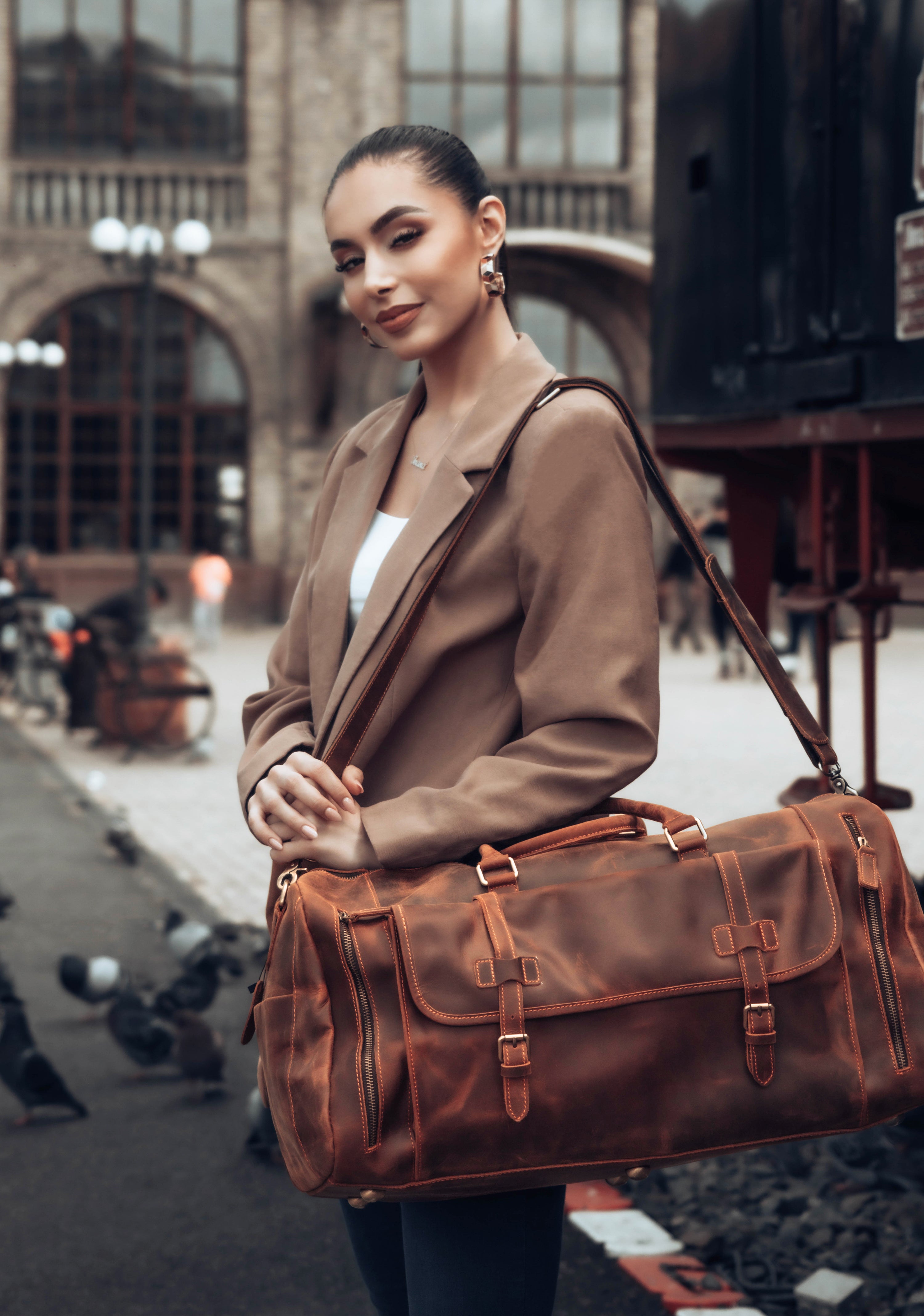Geanta voiaj unisex piele naturala maro Anfield