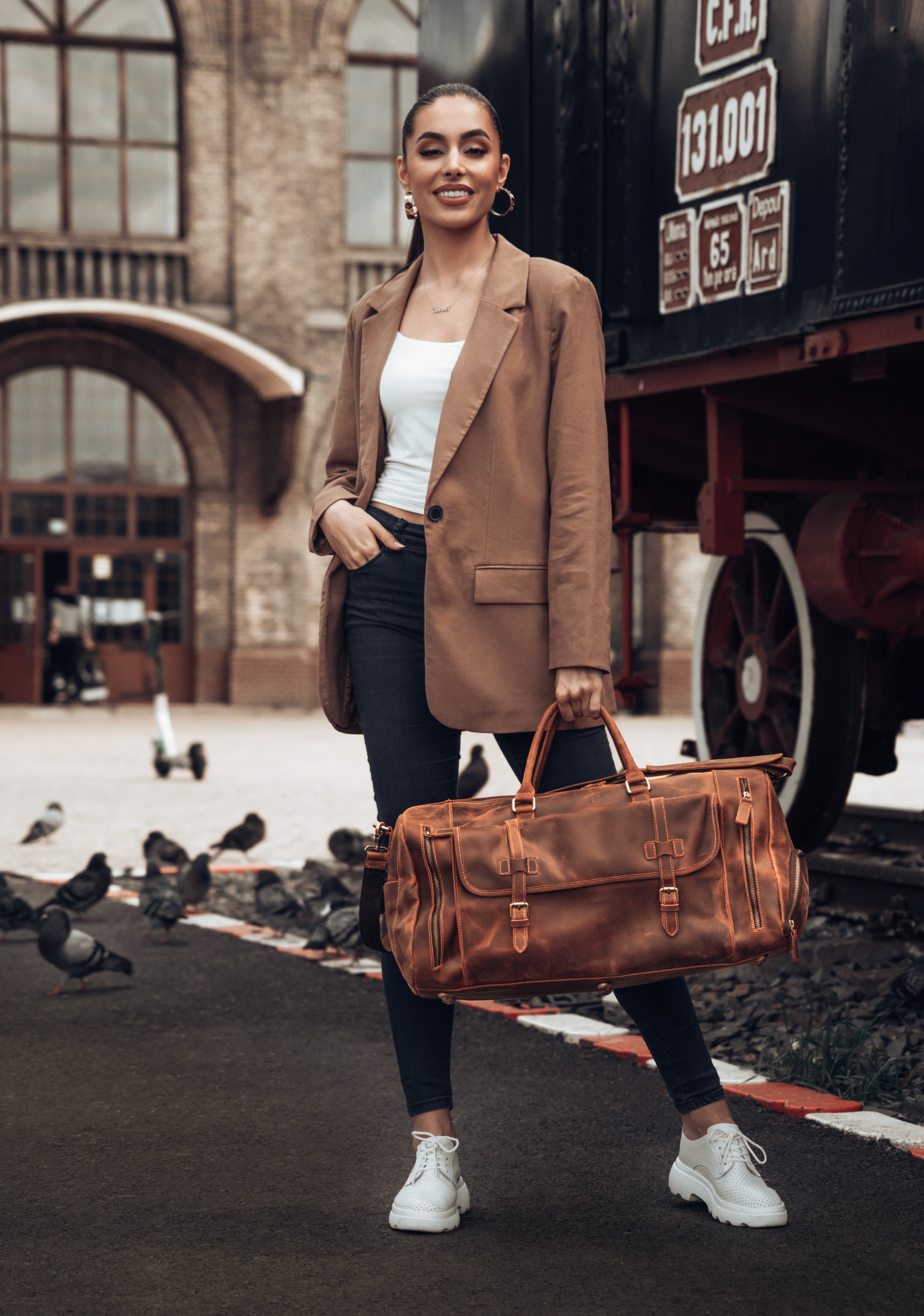 Geanta voiaj unisex piele naturala maro Anfield