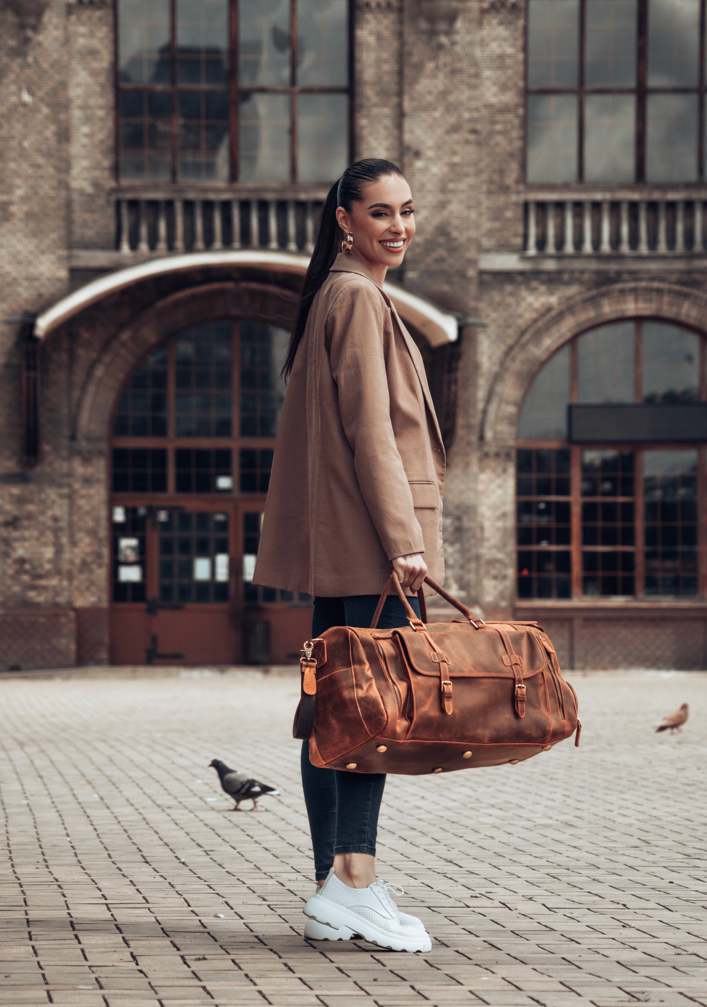 Geanta voiaj unisex piele naturala maro Anfield