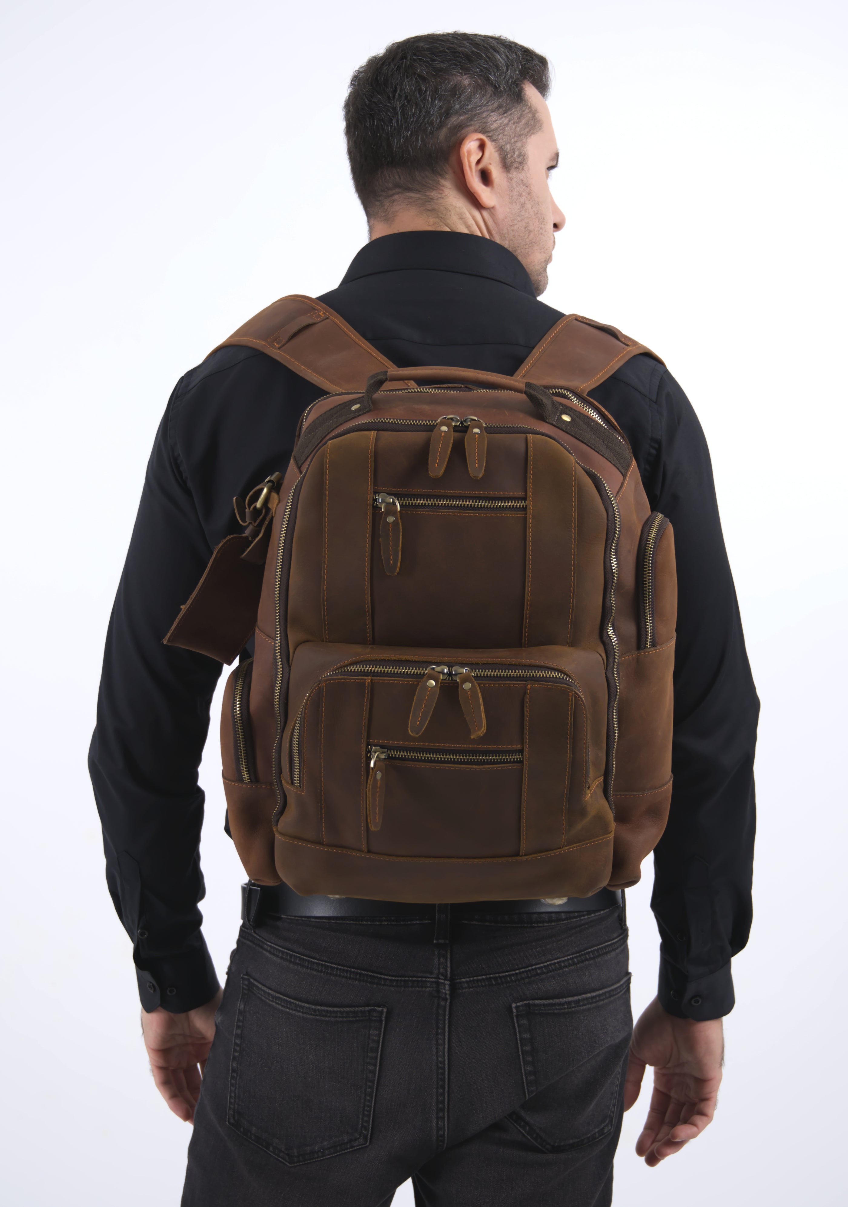 Rucsac barbati piele naturala maro inchis Asher