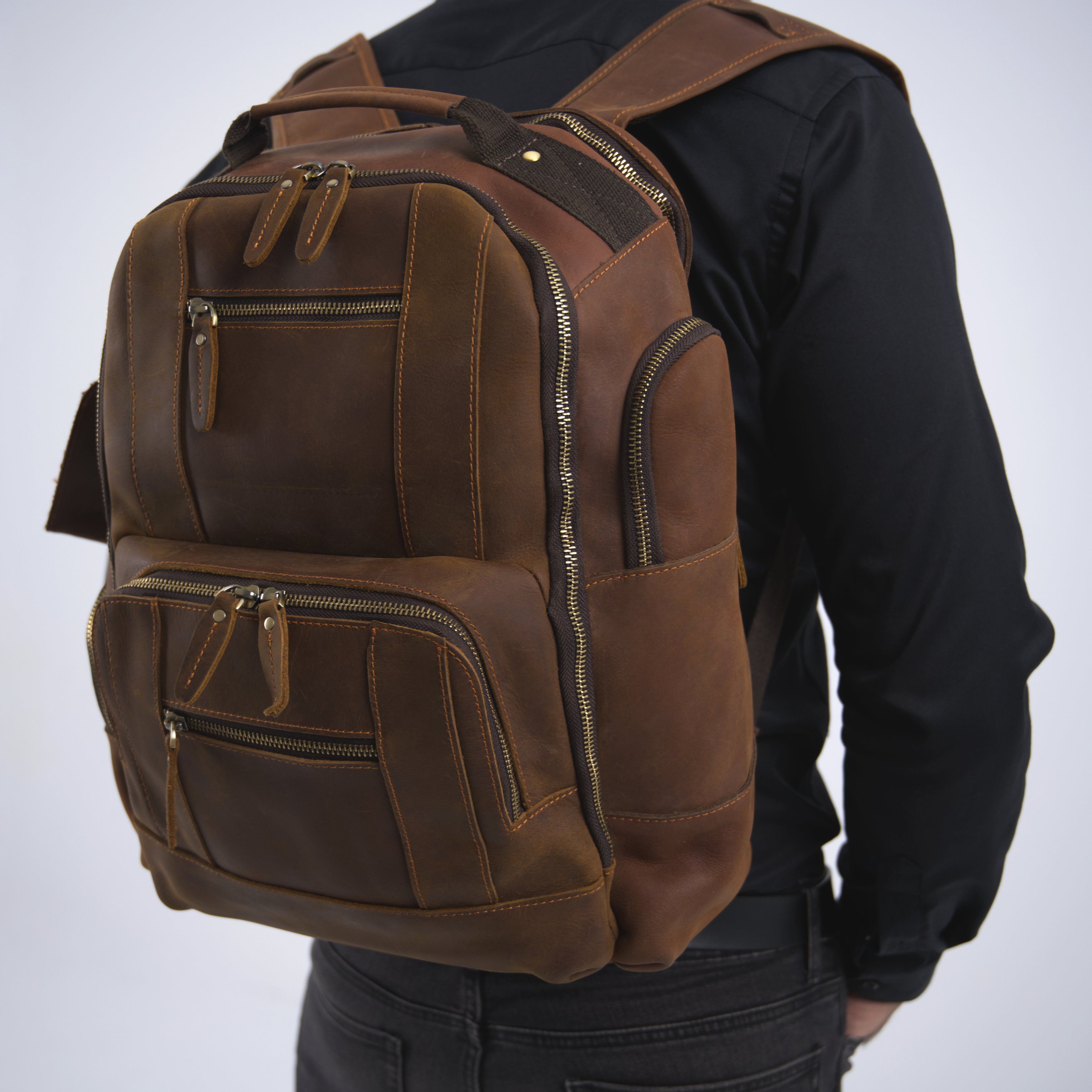 Rucsac barbati piele naturala maro inchis Asher