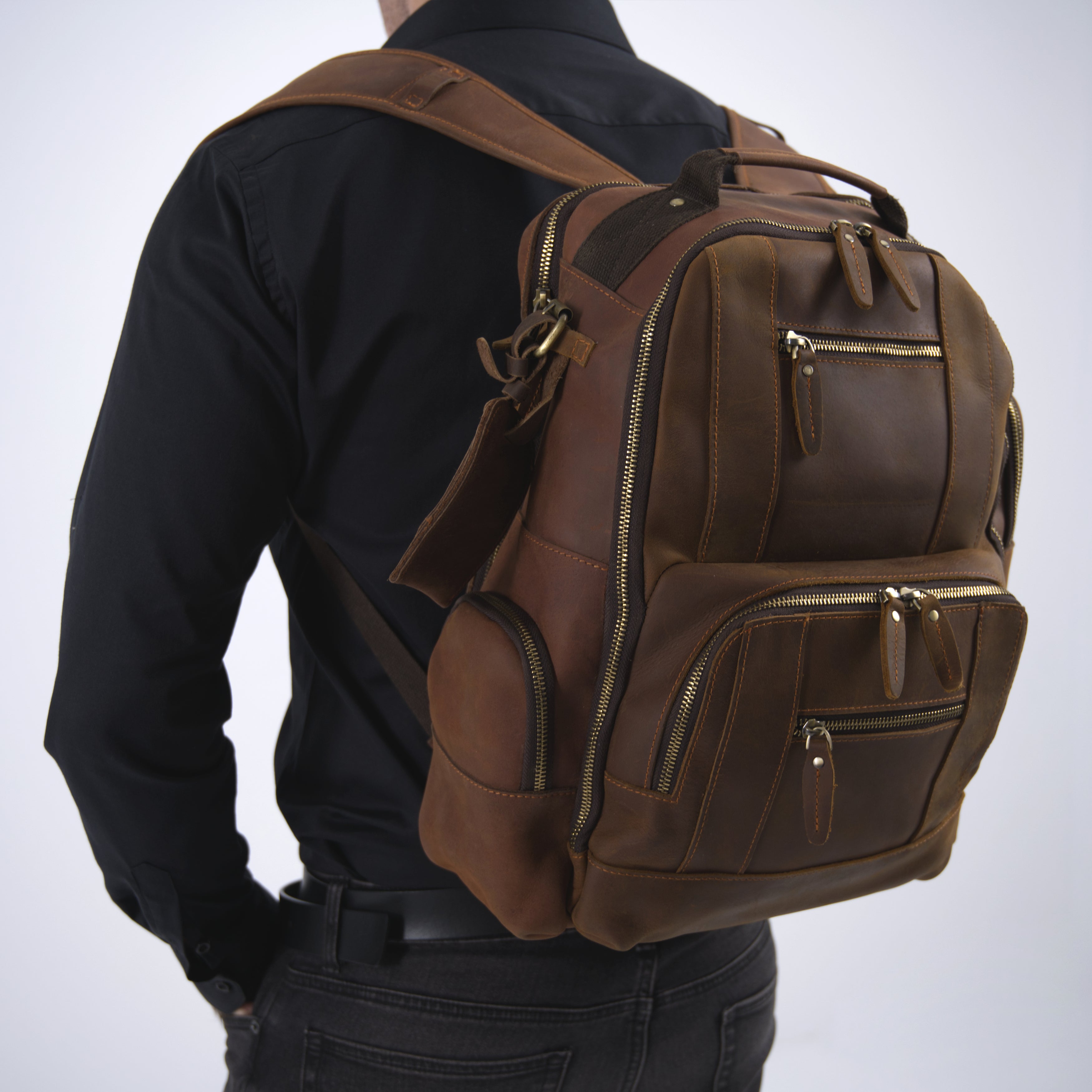 Rucsac barbati piele naturala maro inchis Asher
