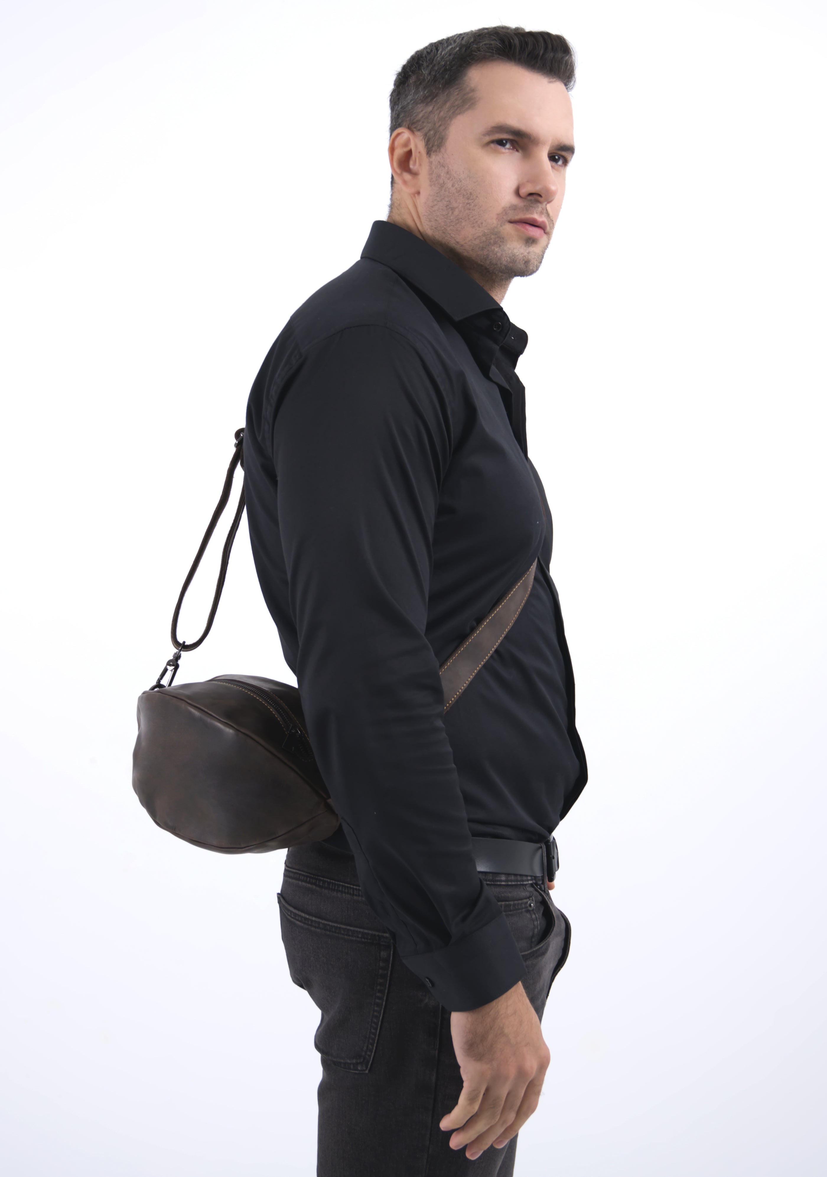 Geanta borseta barbati piele naturala gri inchis Ashwin