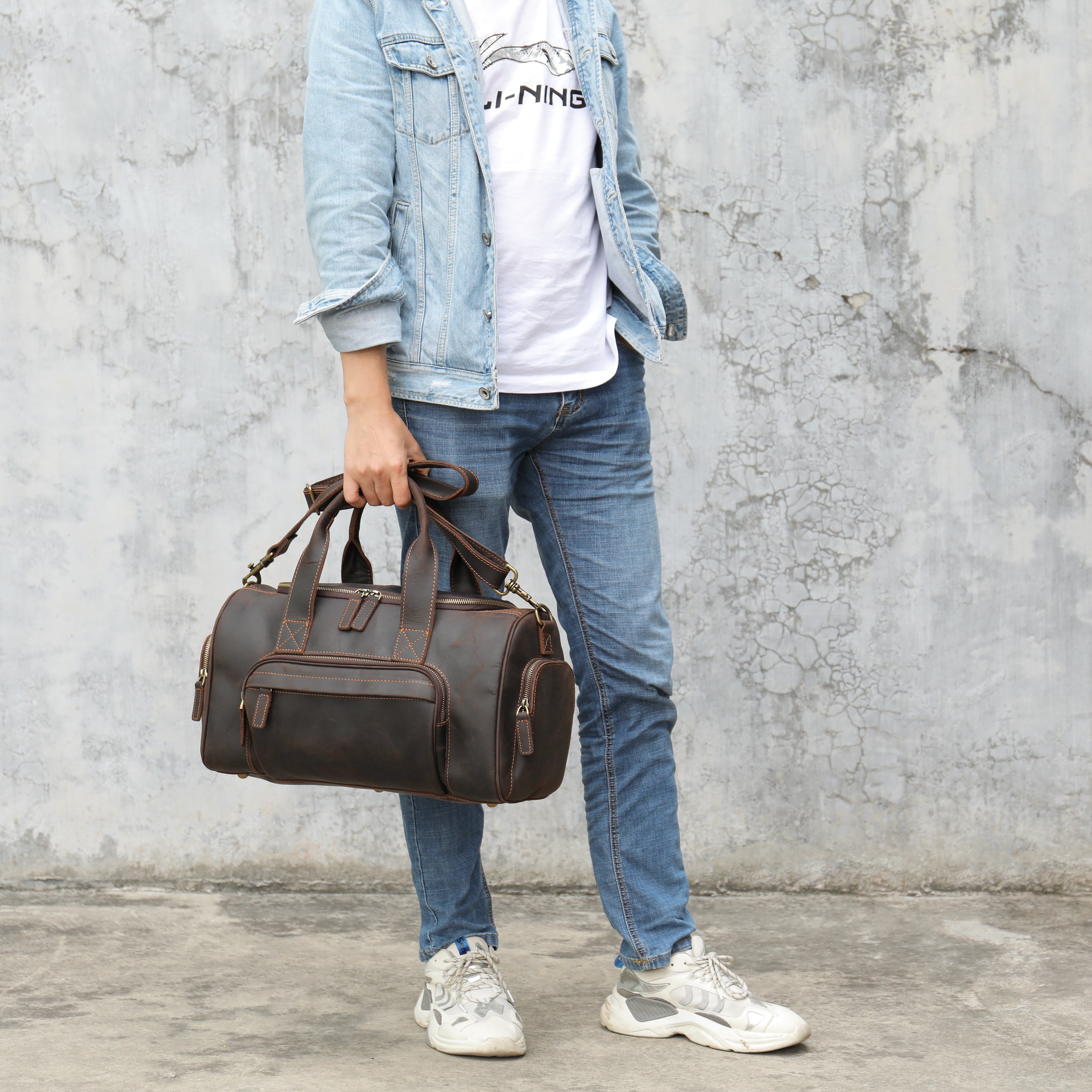 Geanta voiaj unisex piele naturala maro inchis Boston