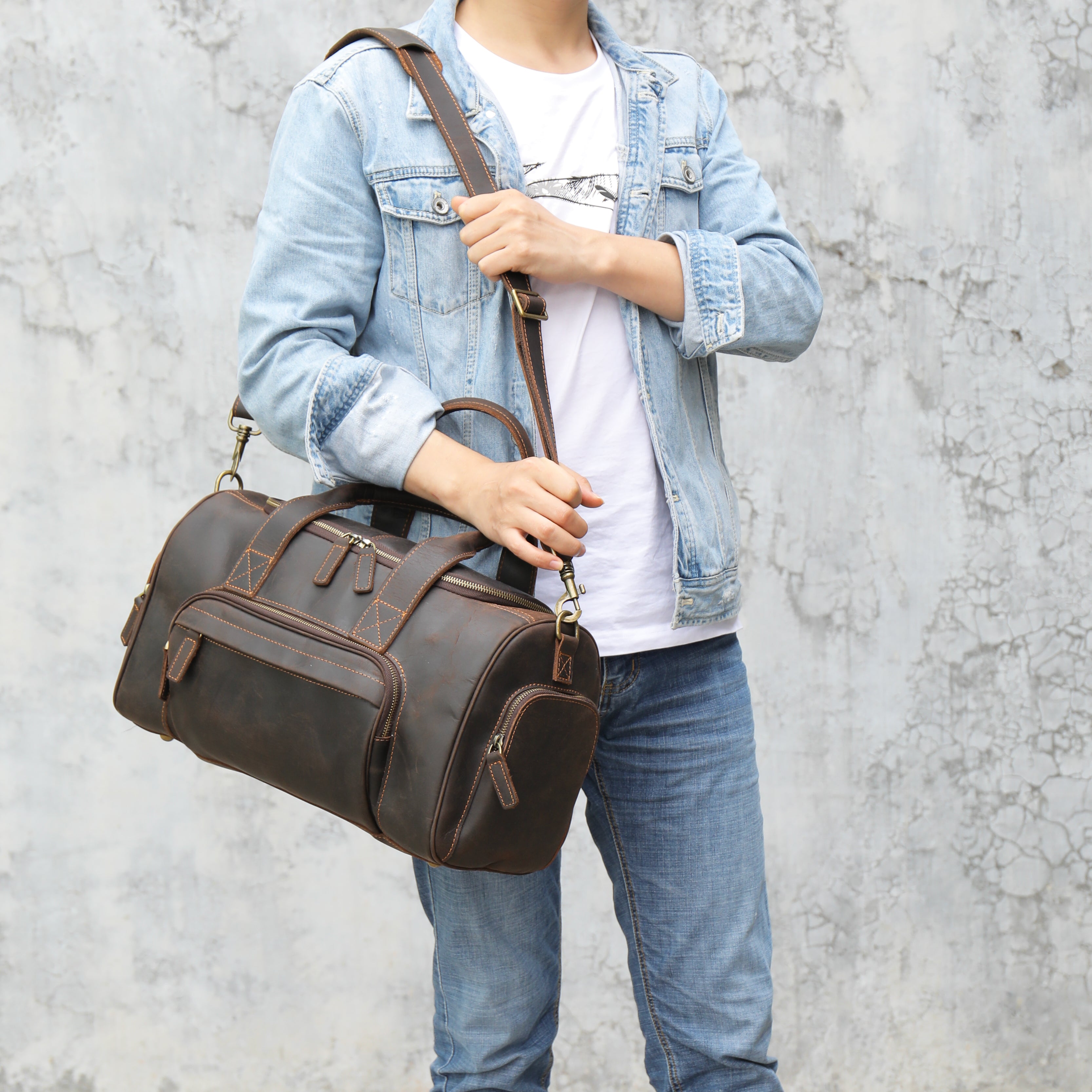 Geanta voiaj unisex piele naturala maro inchis Boston