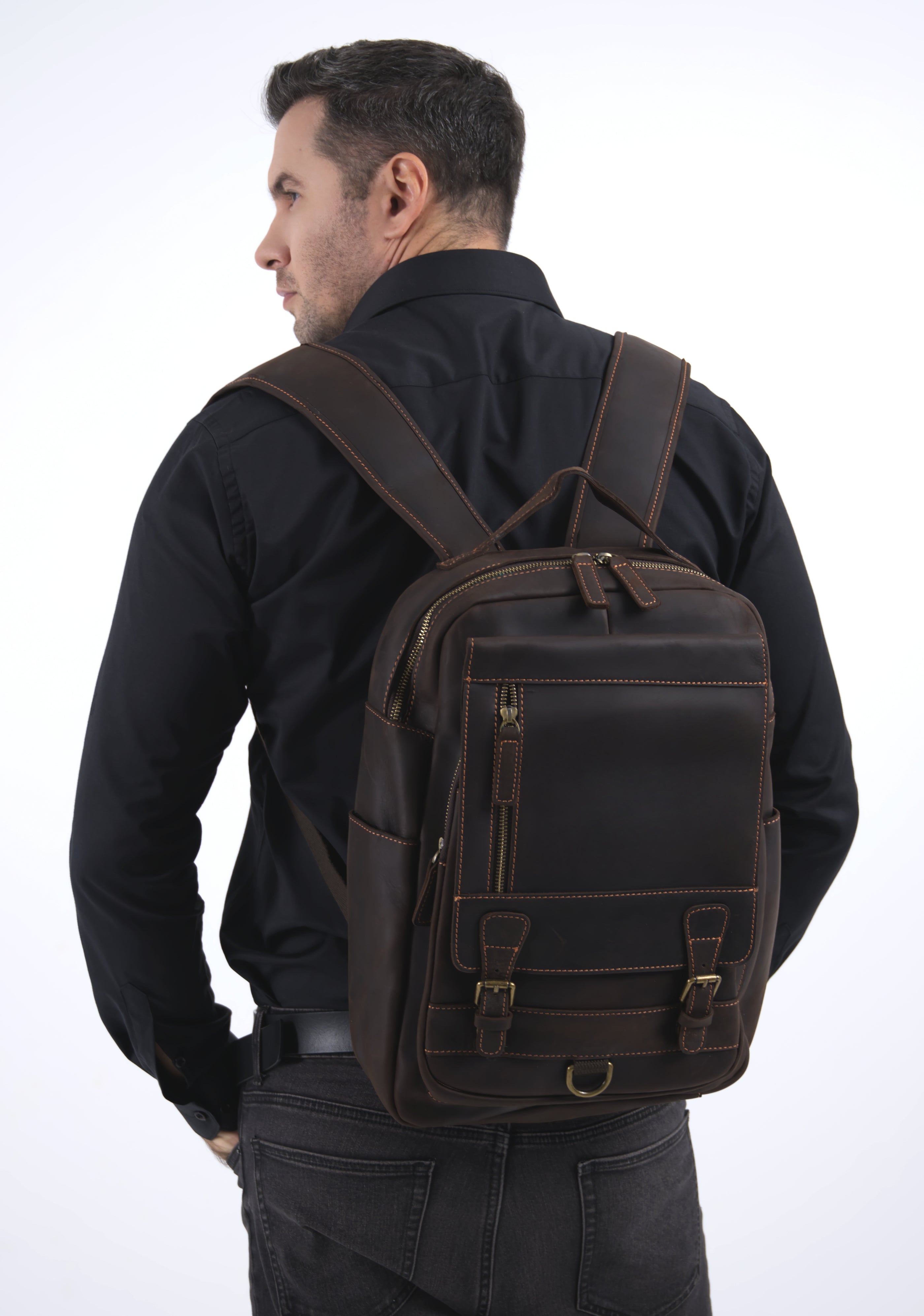 Rucsac laptop barbati piele naturala maro inchis Morgan