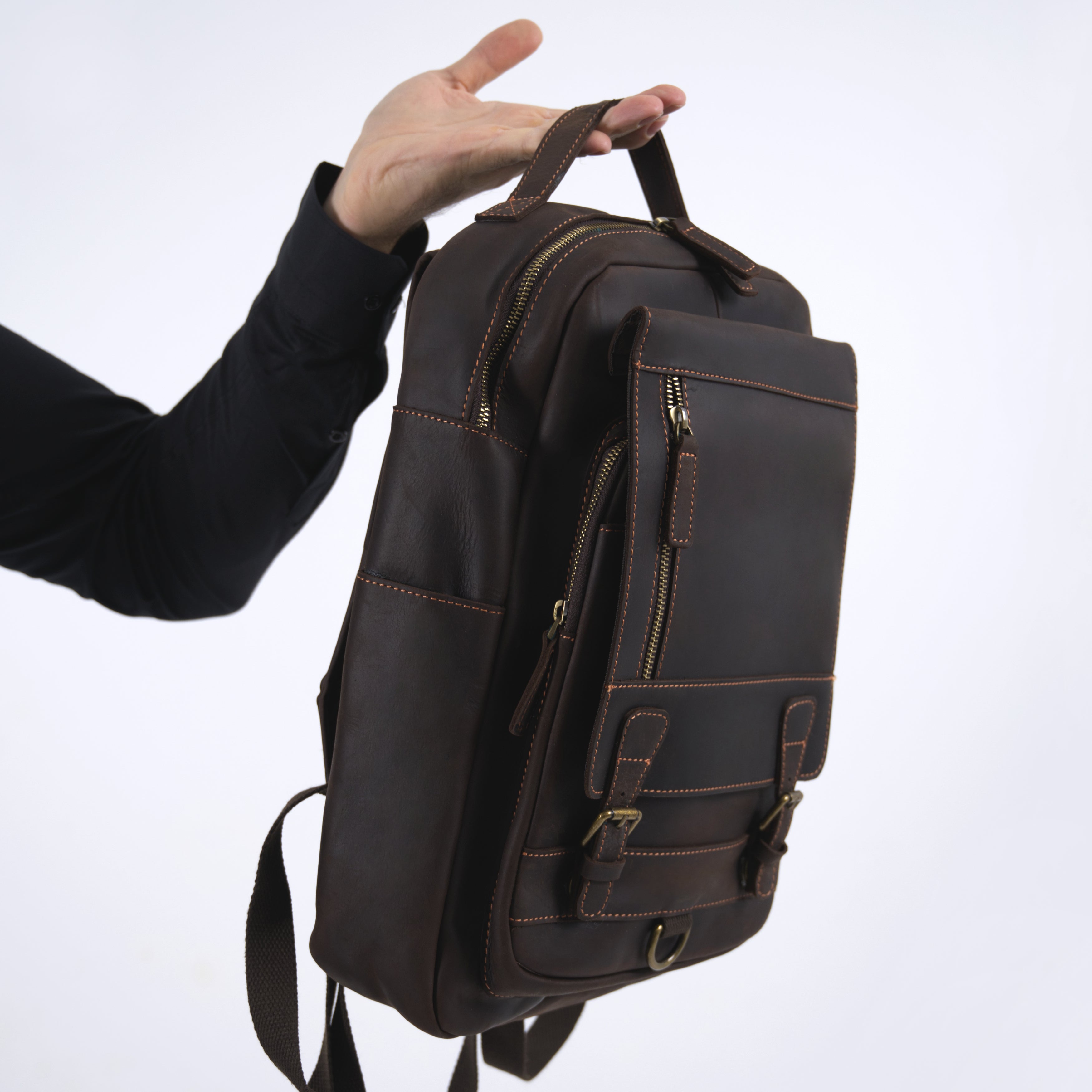 Rucsac laptop barbati piele naturala maro inchis Morgan