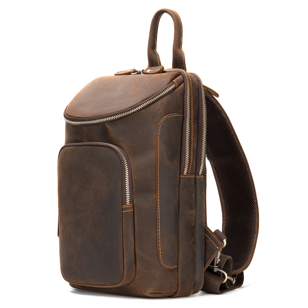 Rucsac unisex piele naturala maro inchis Zeke