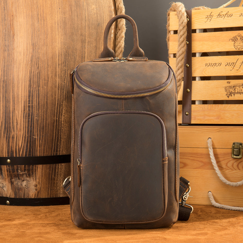 Rucsac unisex piele naturala maro inchis Zeke