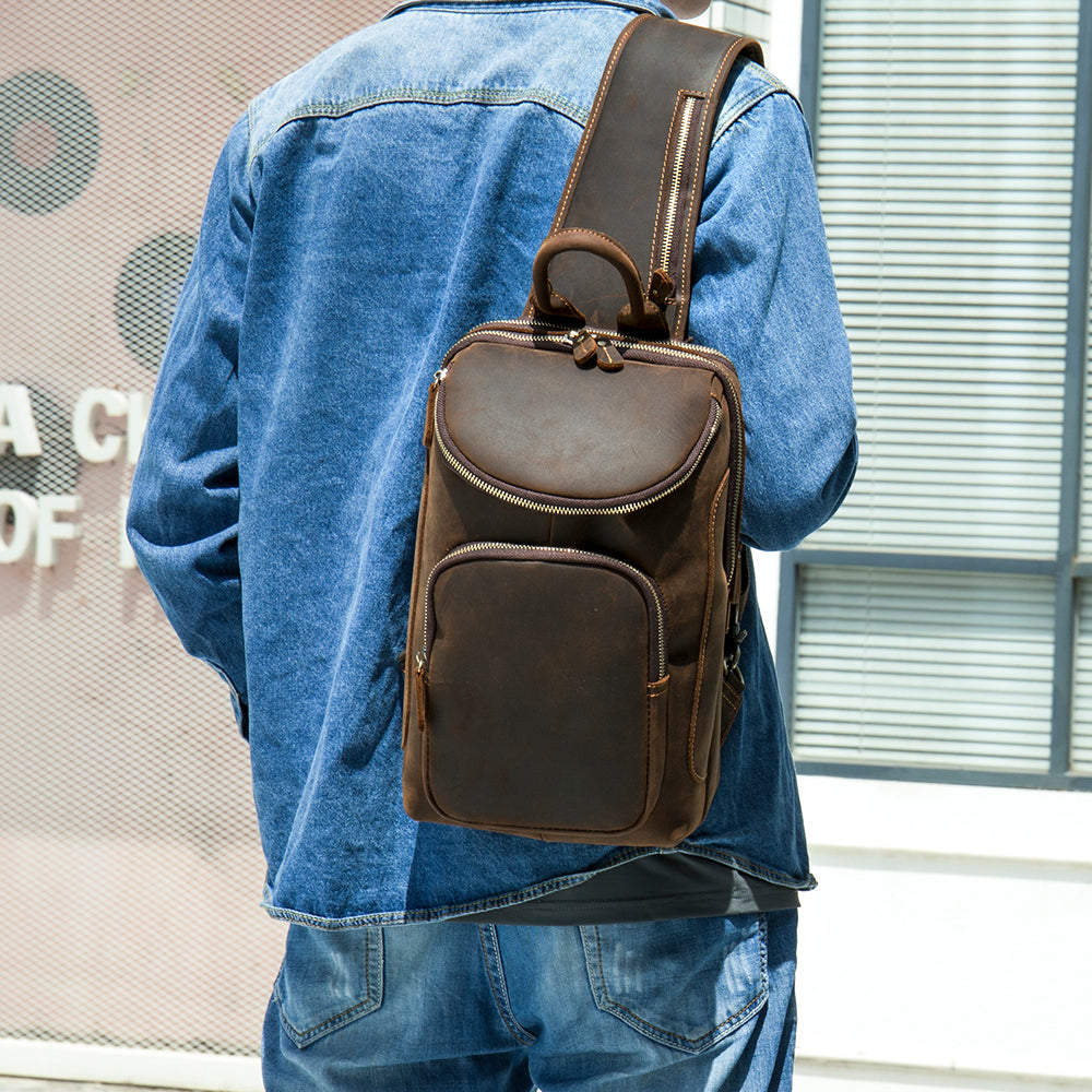 Rucsac unisex piele naturala maro inchis Zeke