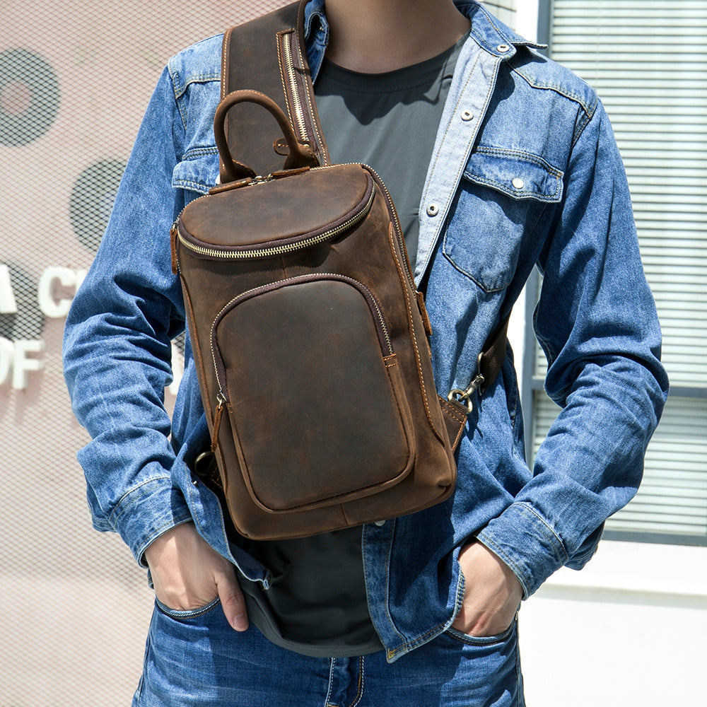 Rucsac unisex piele naturala maro inchis Zeke