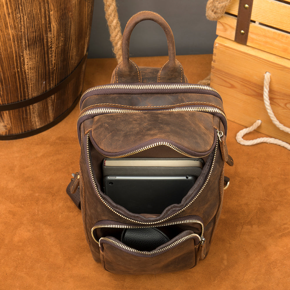 Rucsac unisex piele naturala maro inchis Zeke