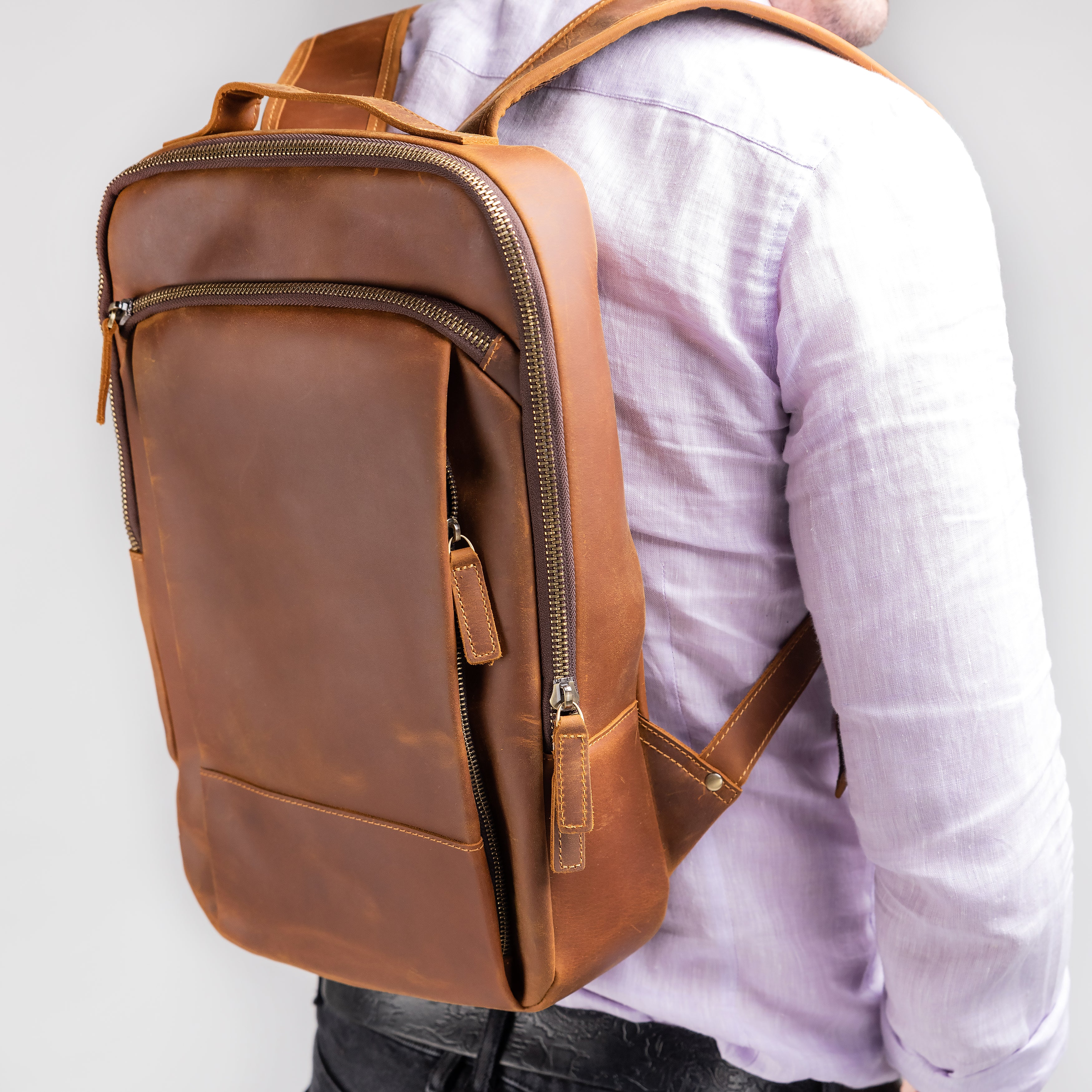 Rucsac laptop barbati piele naturala maro Walden