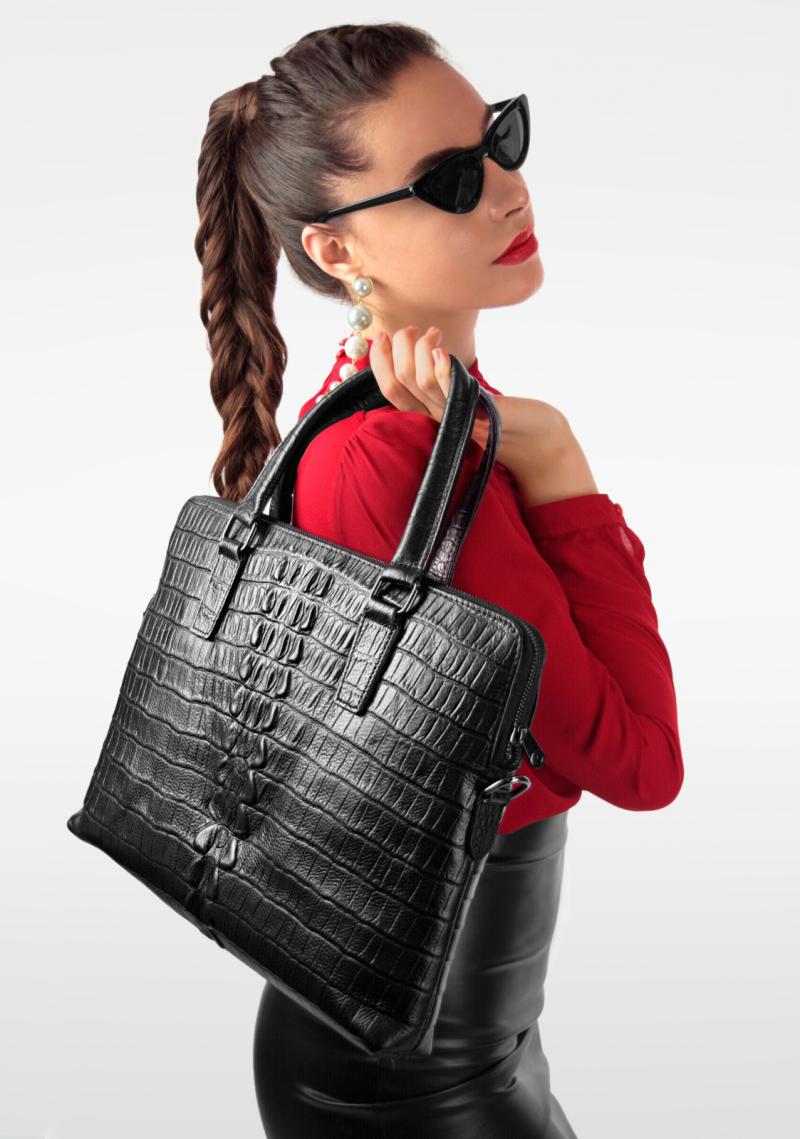 Geanta dama piele croco negru Cruella