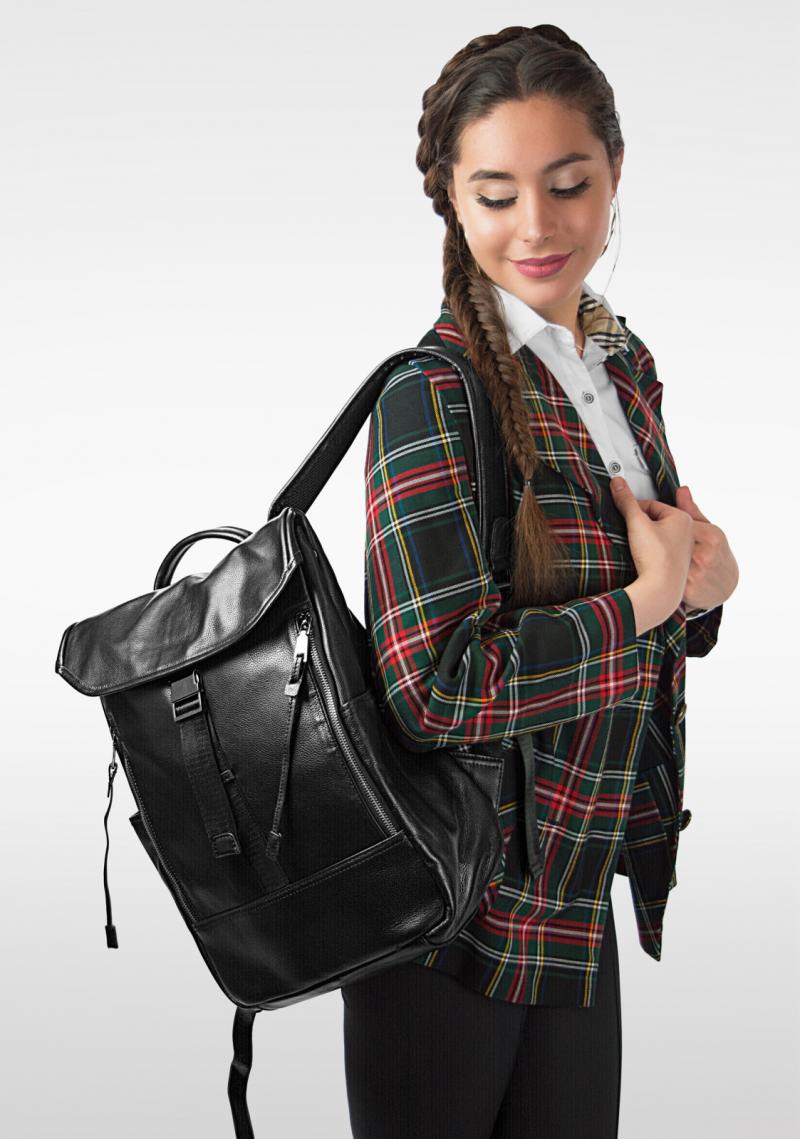 Rucsac unisex piele naturala neagra Brooklyn