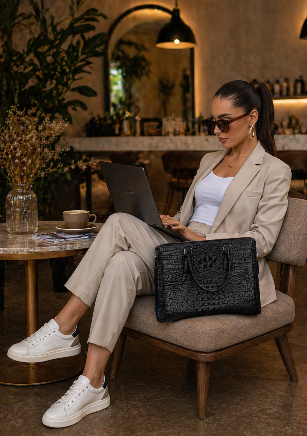 Geanta dama piele croco negru Cruella
