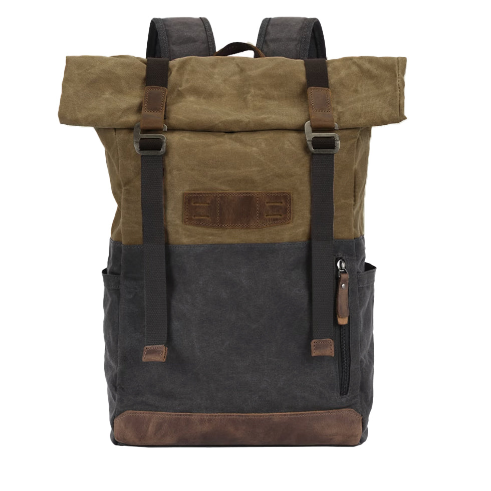 Rucsac voiaj barbati piele naturala si material textil khaki Flint