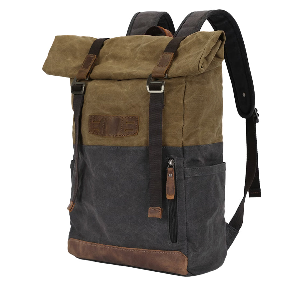 Rucsac voiaj barbati piele naturala si material textil khaki Flint